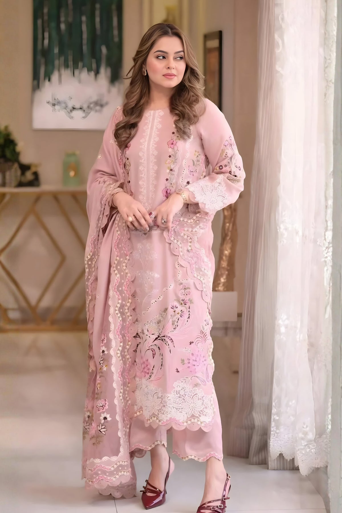 3PC Unstitched Festive Embroidered Suit