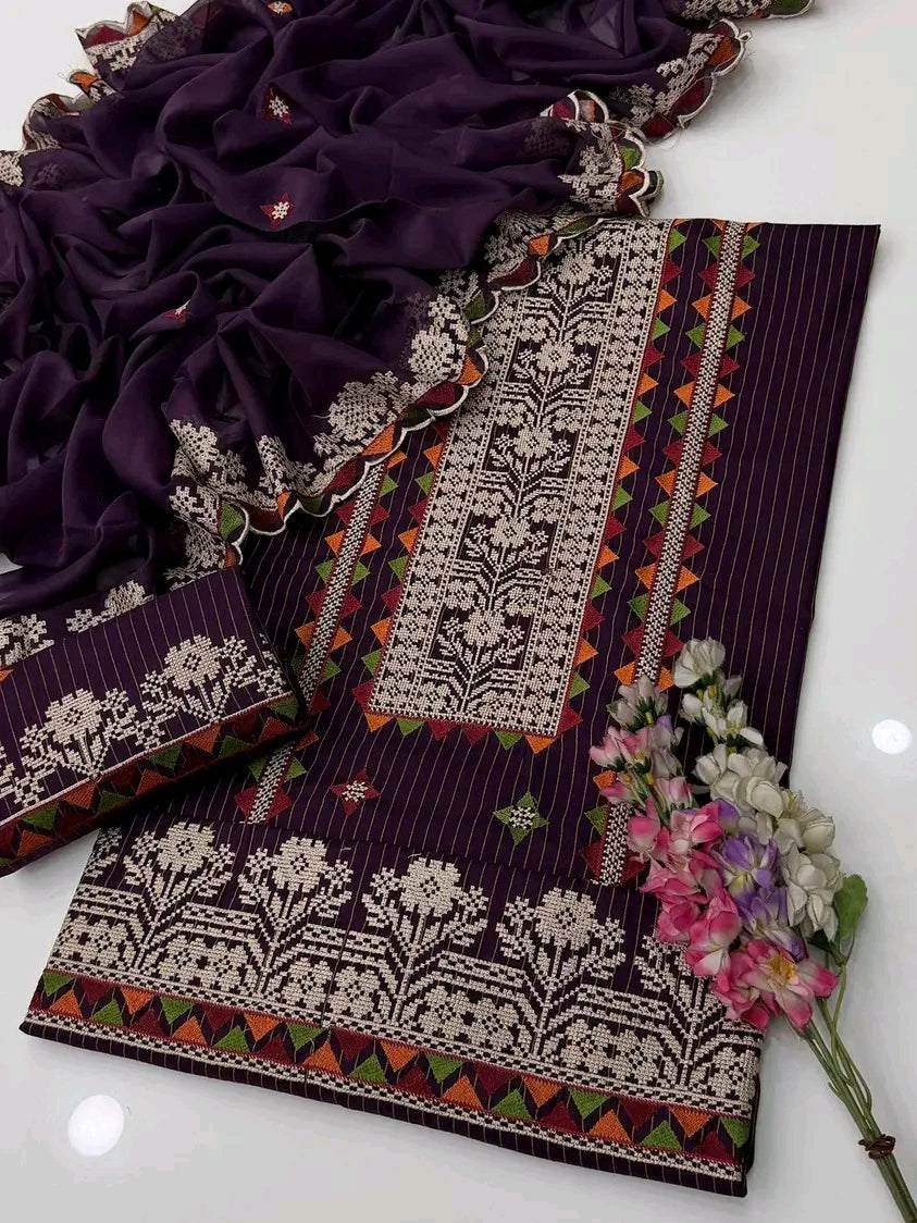 Graceful Embroidered Lawn 3PC