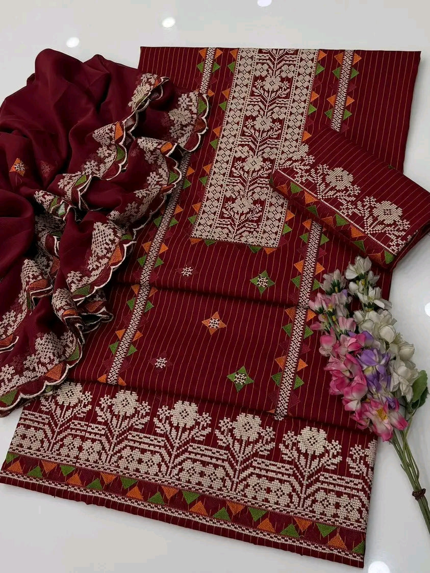 Graceful Embroidered Lawn 3PC