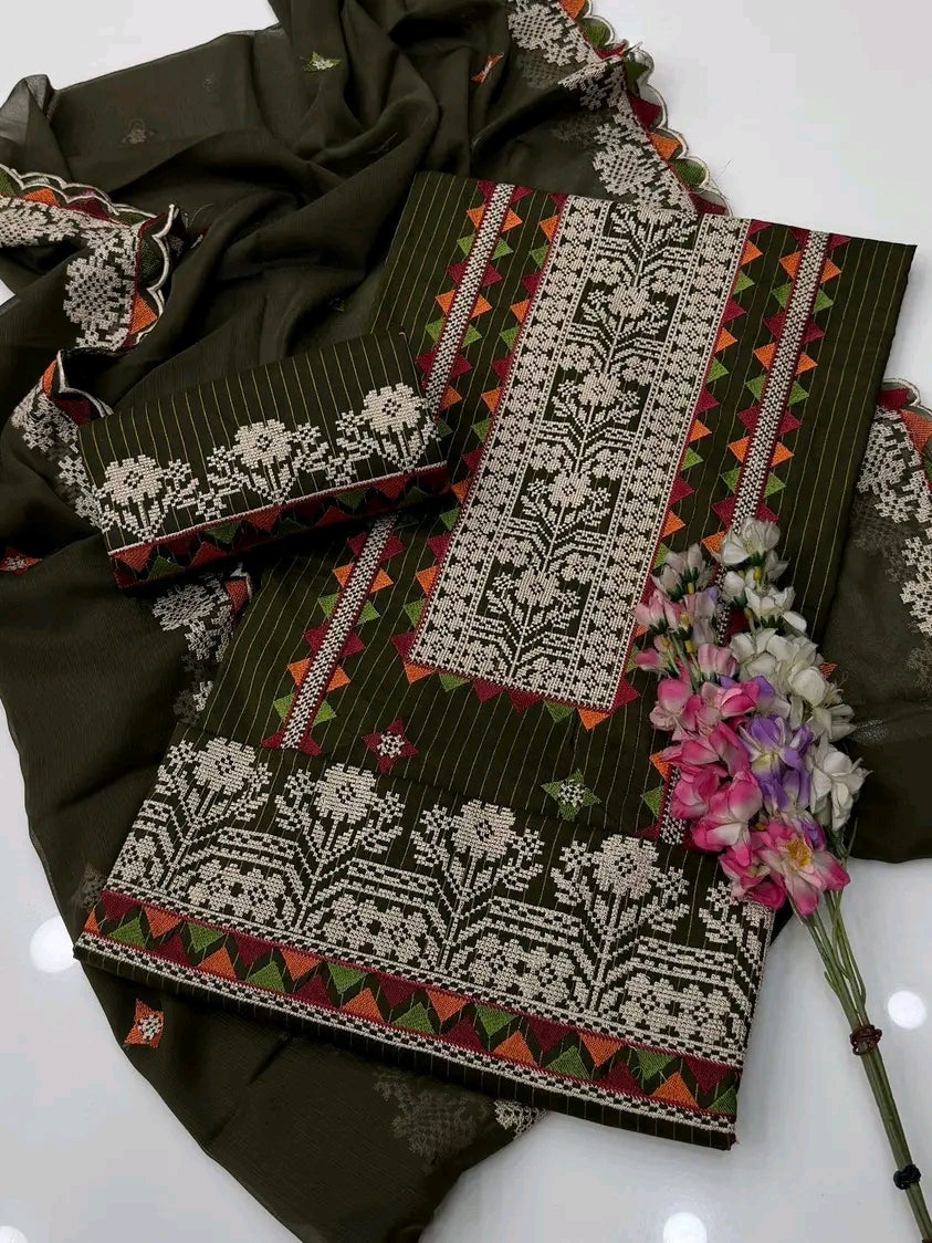 Graceful Embroidered Lawn 3PC