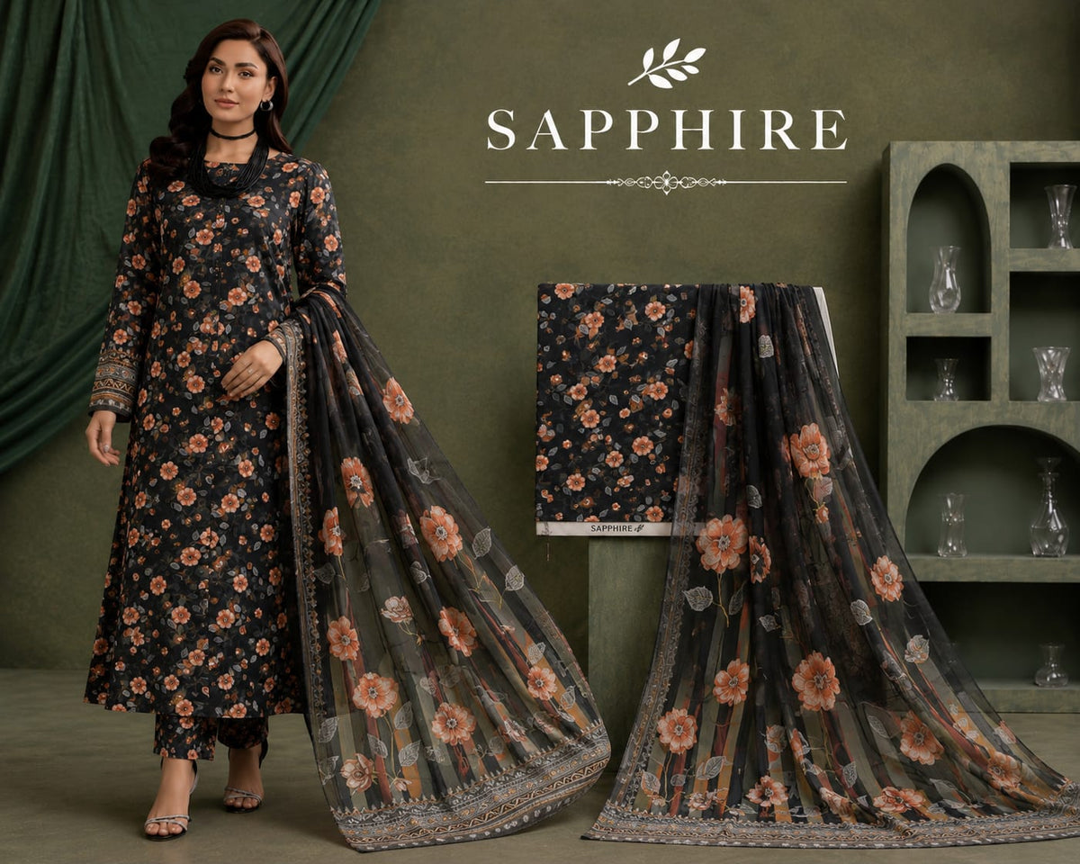 Bana Dora Premium Lawn – Sapphire 3PC Suit SLBD-5002