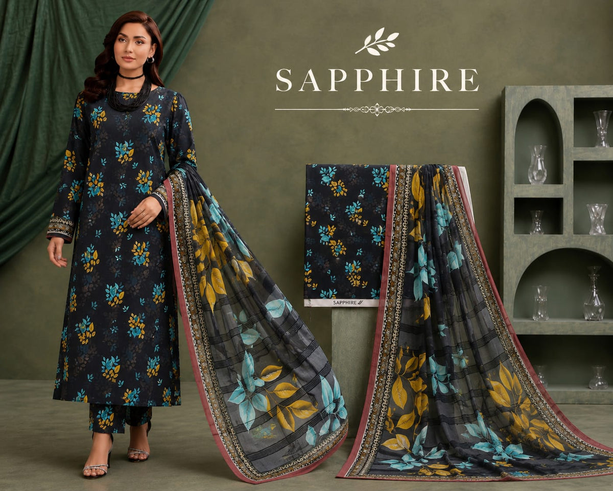Bana Dora Premium Lawn – Sapphire 3PC Suit SLBD-5001