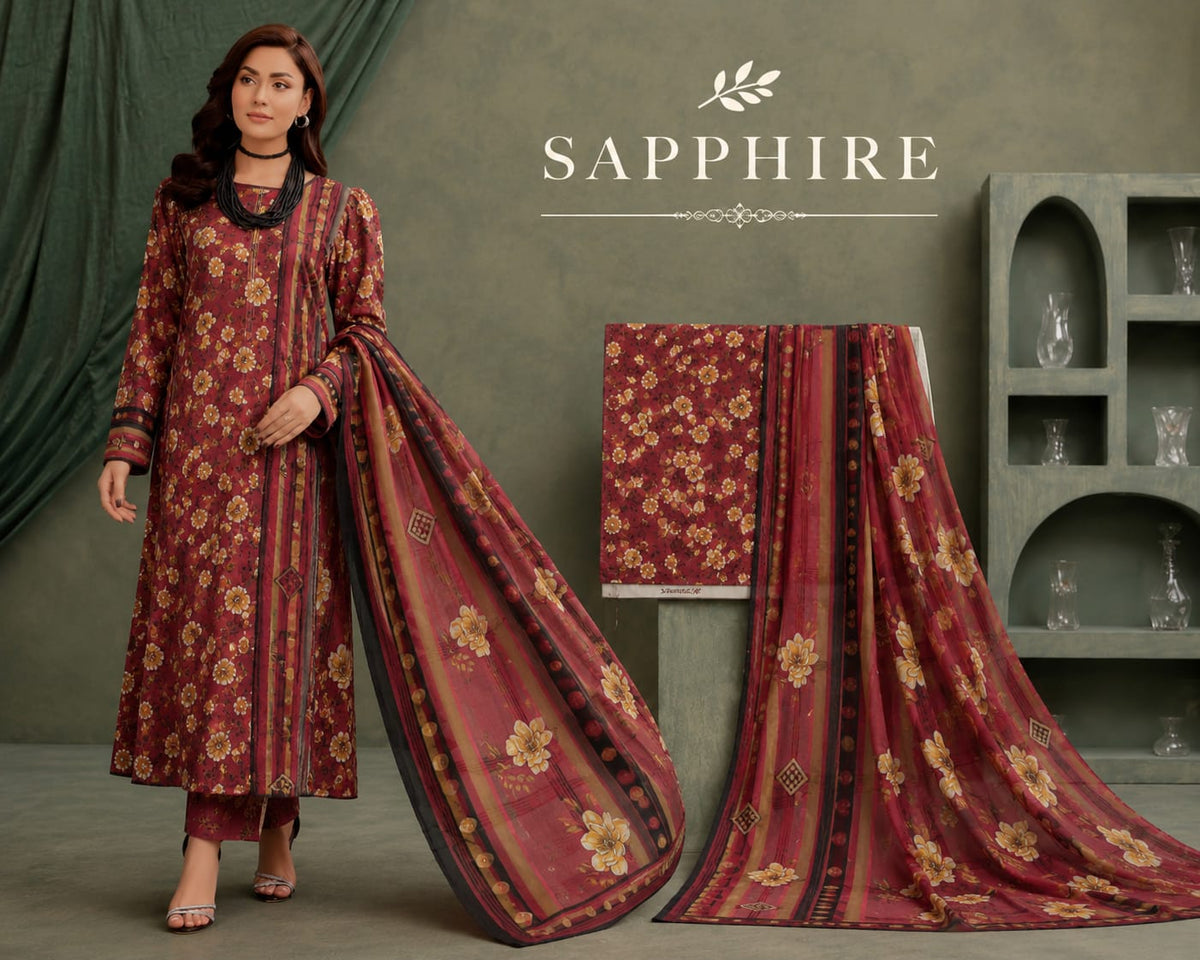 Bana Dora Premium Lawn – Sapphire 3PC Suit SLBD-5003