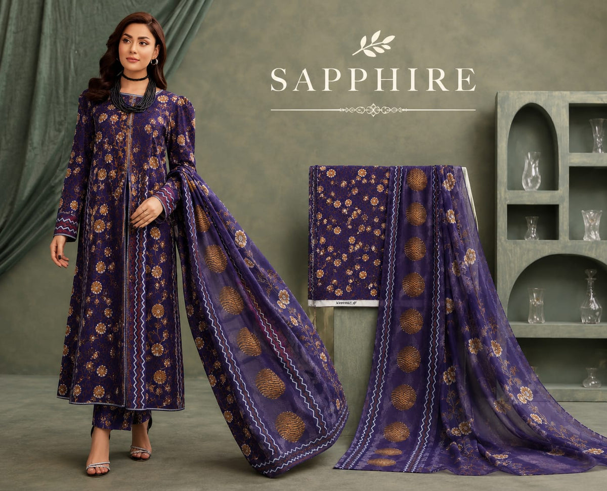 Bana Dora Premium Lawn – Sapphire 3PC Suit SLBD-5006